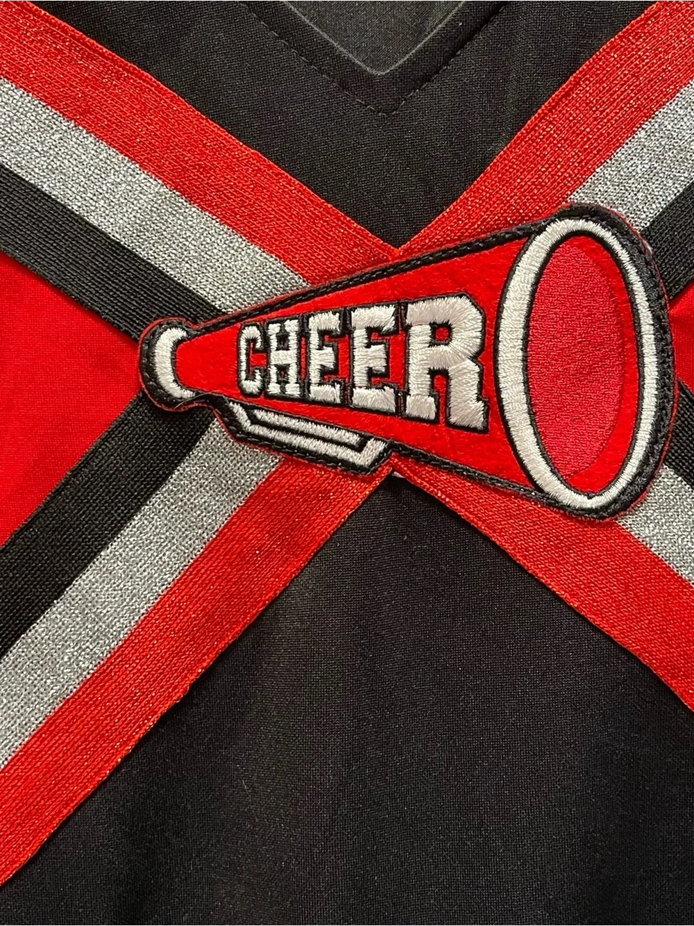 Spirit Halloween Cheerleader Costume Dress Red Black Silver CHEER Megaphone Y2K